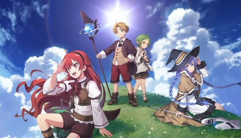 Горизонтальный постер первого сезона аниме Реинкарнация безработного: История о приключениях в другом мире